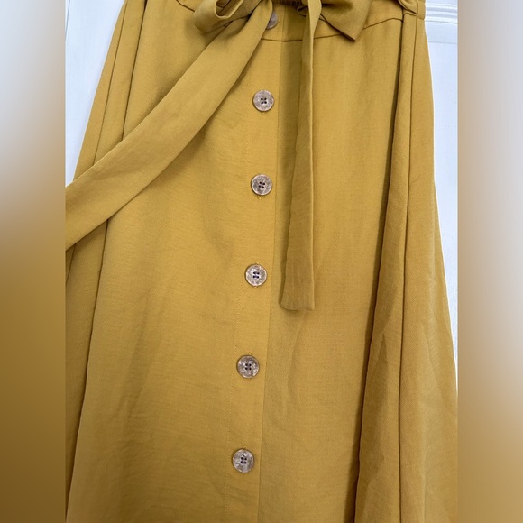 Cato Midi Length Button Down Yellow Skirt with Attached Ribbon Tie Size Small - Picture 5 of 10